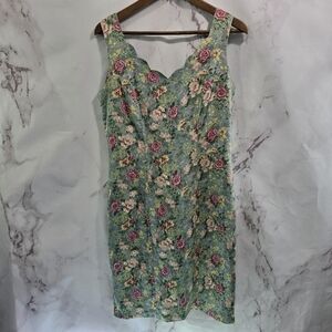 Laura Ashley Dress Womens 6 Small Floral Blue Pink Sheath Tank Scalloped Garden
